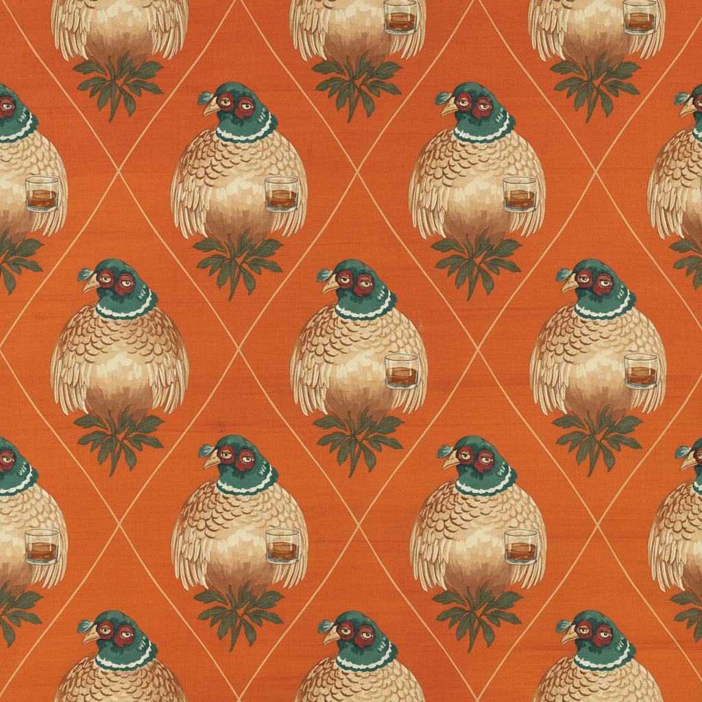 Pheasants Saunter in Apricot